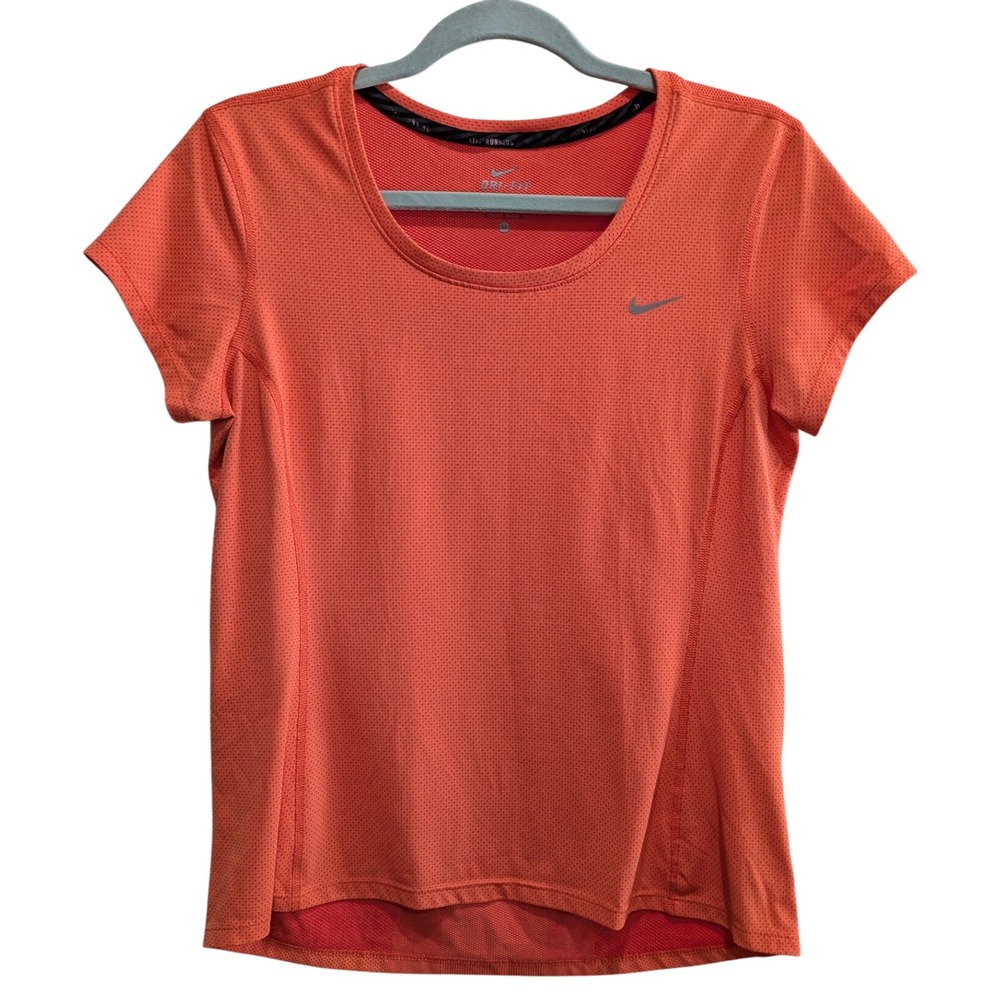 Nike Womens Dri-FIT Running Shirt Size M Bright Orange Reflective Athletic Top